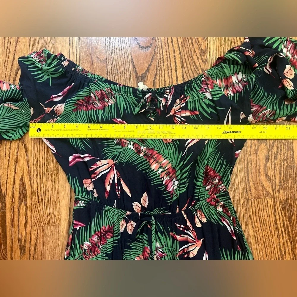 Label of Love Navy Blue Tropical Print Maxi Dress Off Shoulder Boho Large